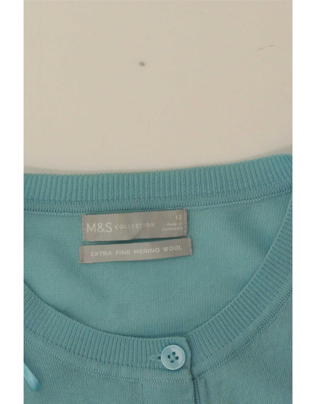 Maglione cardigan da donna Marks & Spencer UK 12 Lana merino turchese medio