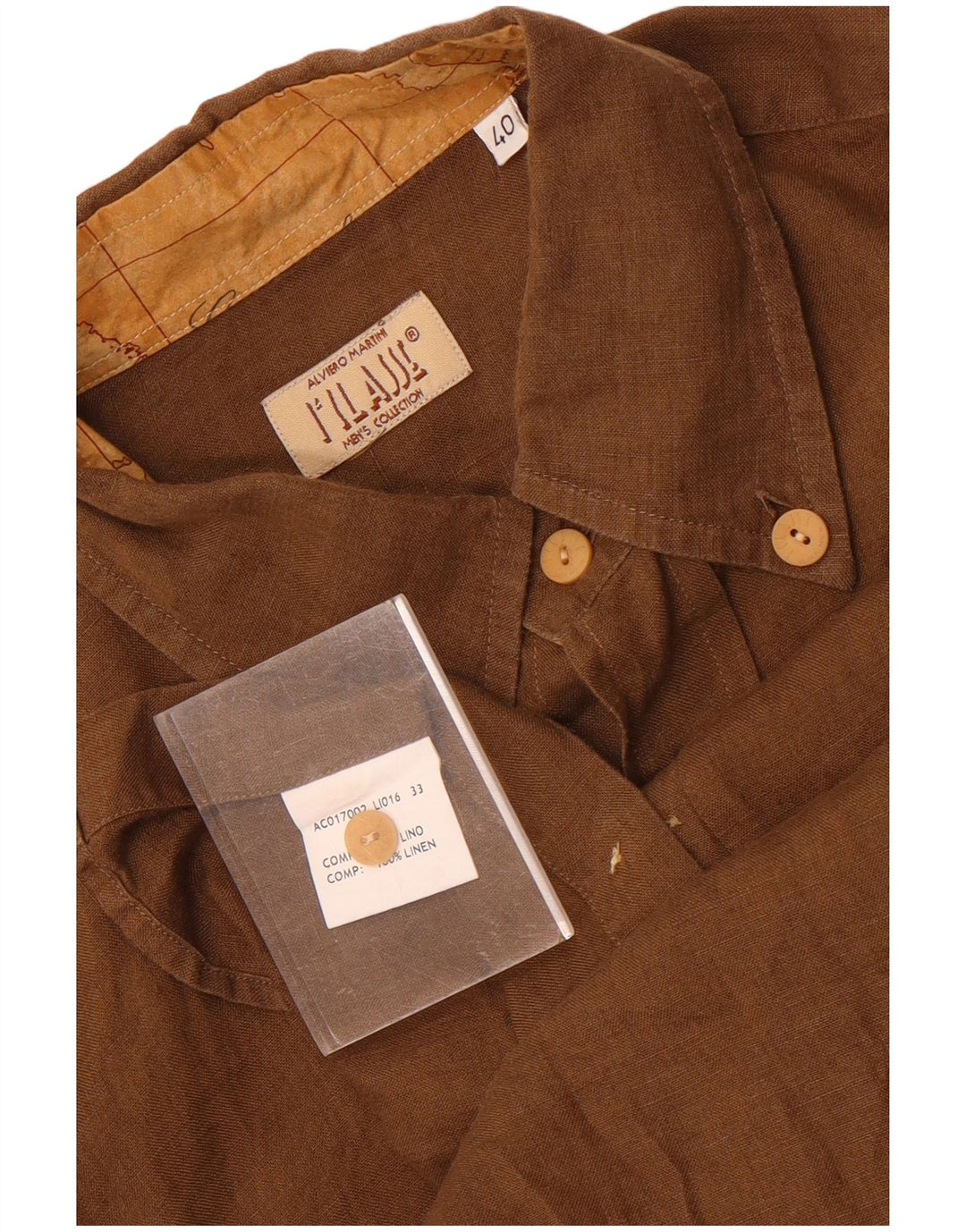 ALVIERO MARTINI Camicia da uomo taglia 40 Lino marrone medio