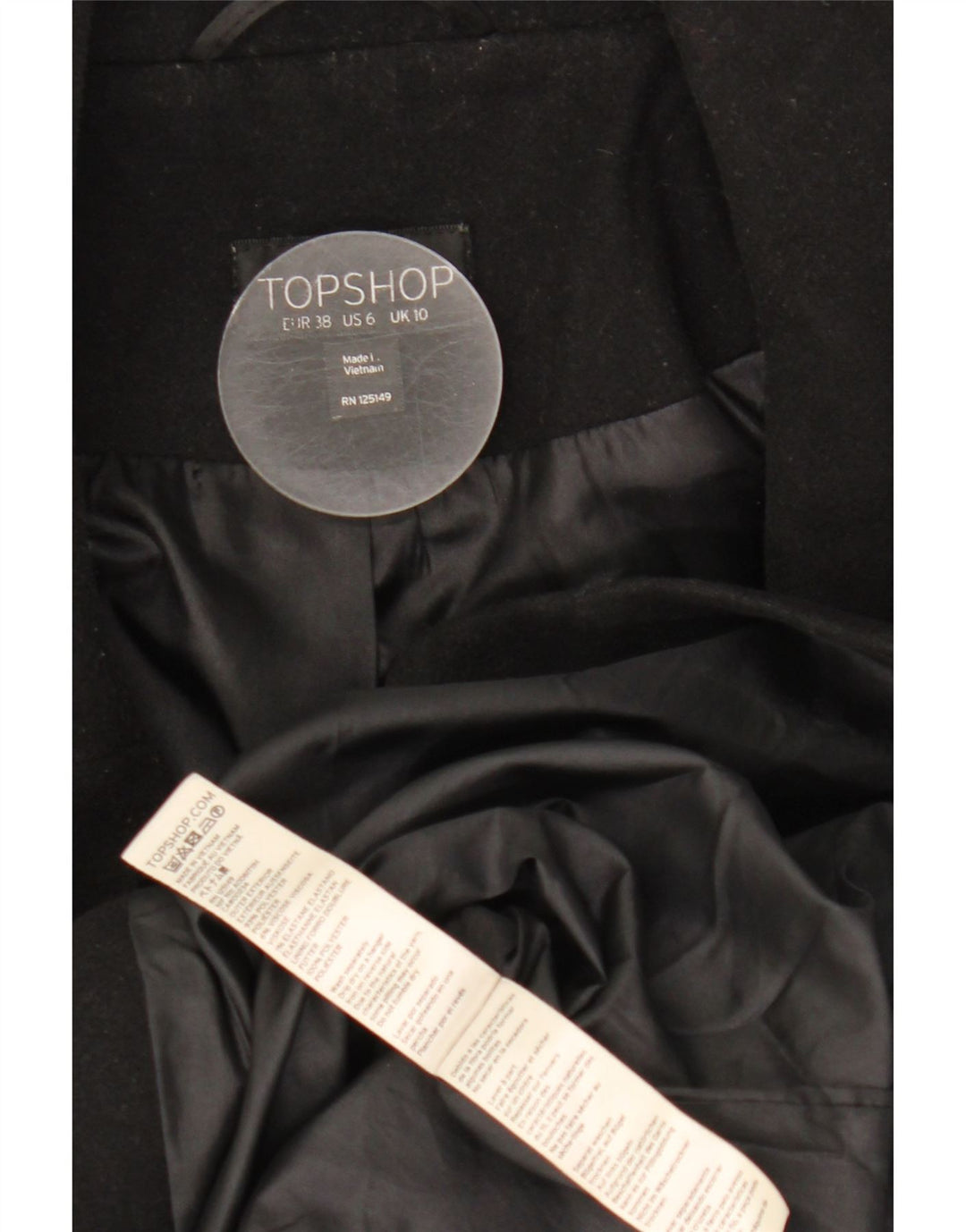 Soprabito aperto da donna Topshop UK 10 piccolo poliestere nero
