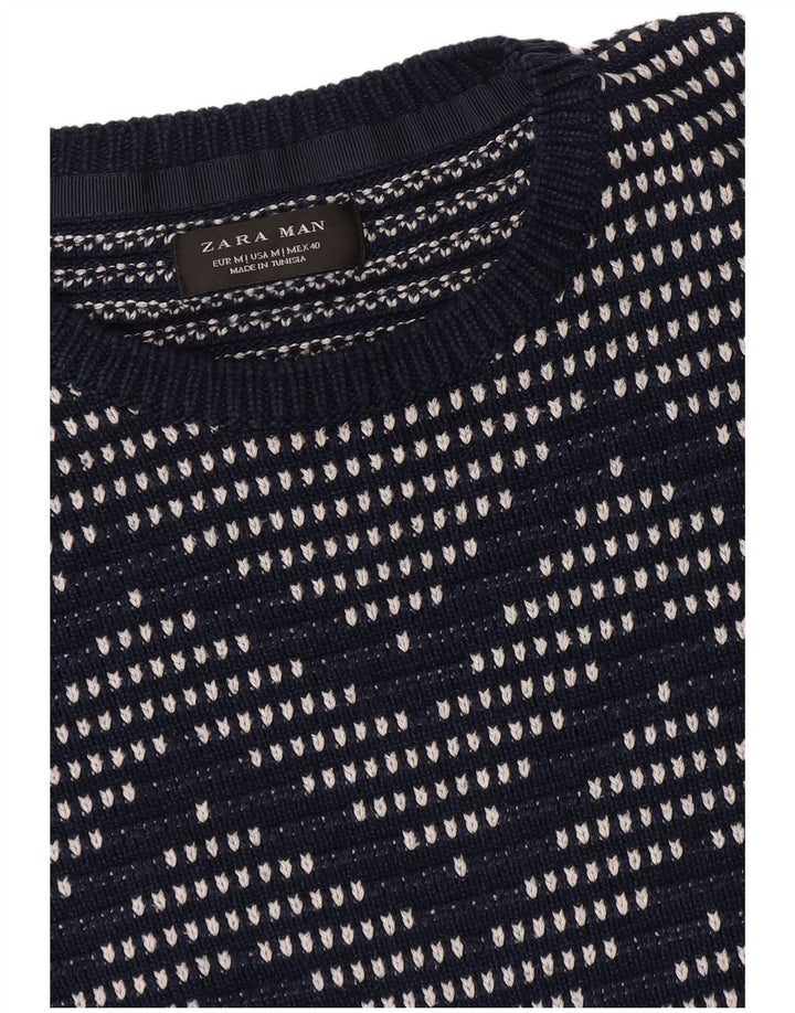 Maglione maglione girocollo da uomo Zara medio blu navy geometrico