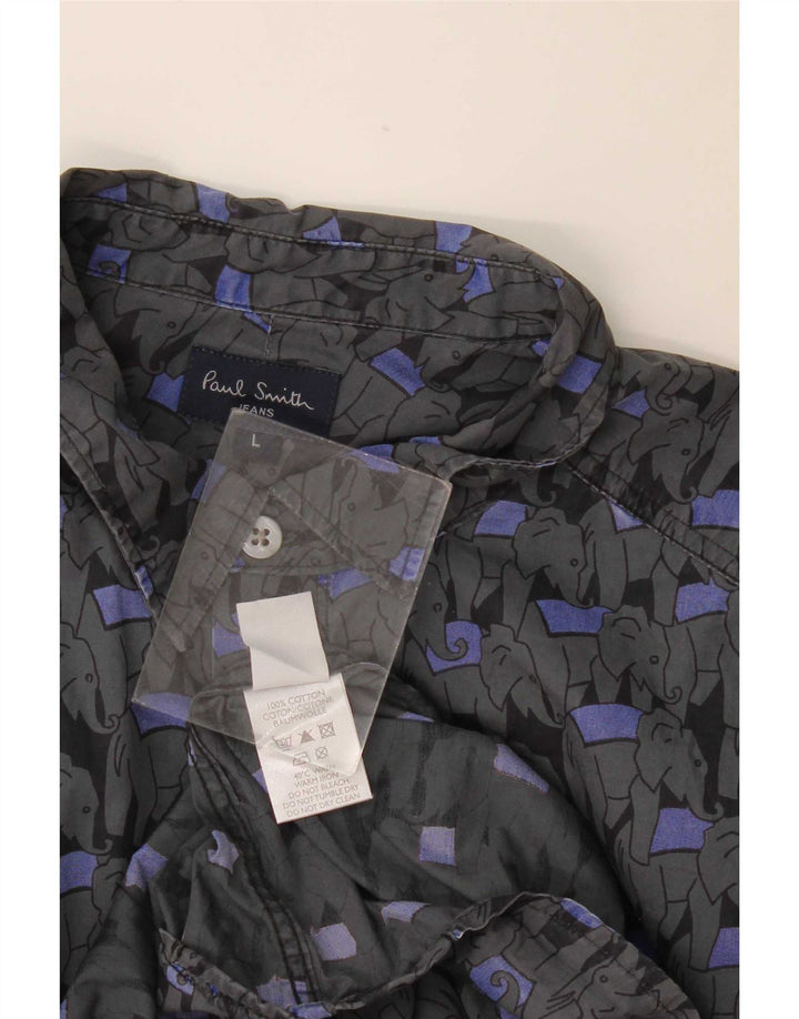 Camicia da uomo Paul Smith grande in cotone con stampa animalier grigia