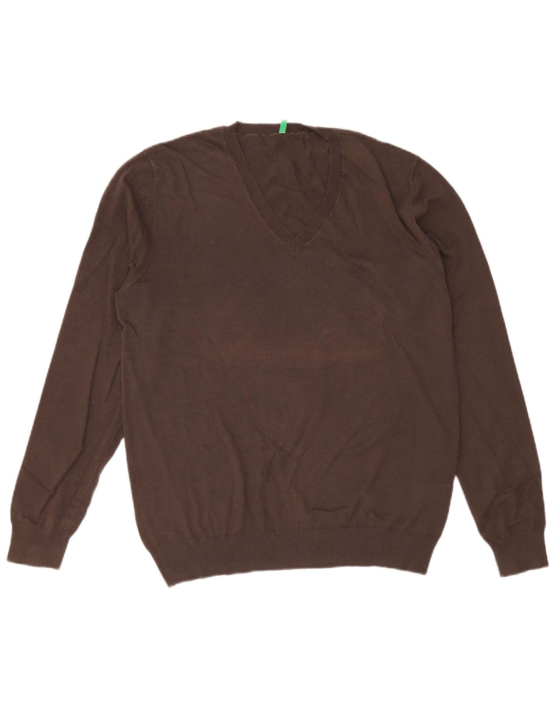 Maglione da uomo con scollo a V Benetton grande in cotone marrone