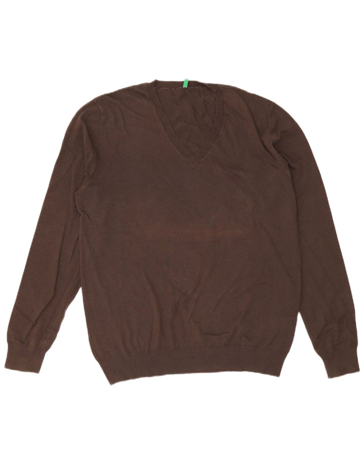 Maglione da uomo con scollo a V Benetton grande in cotone marrone