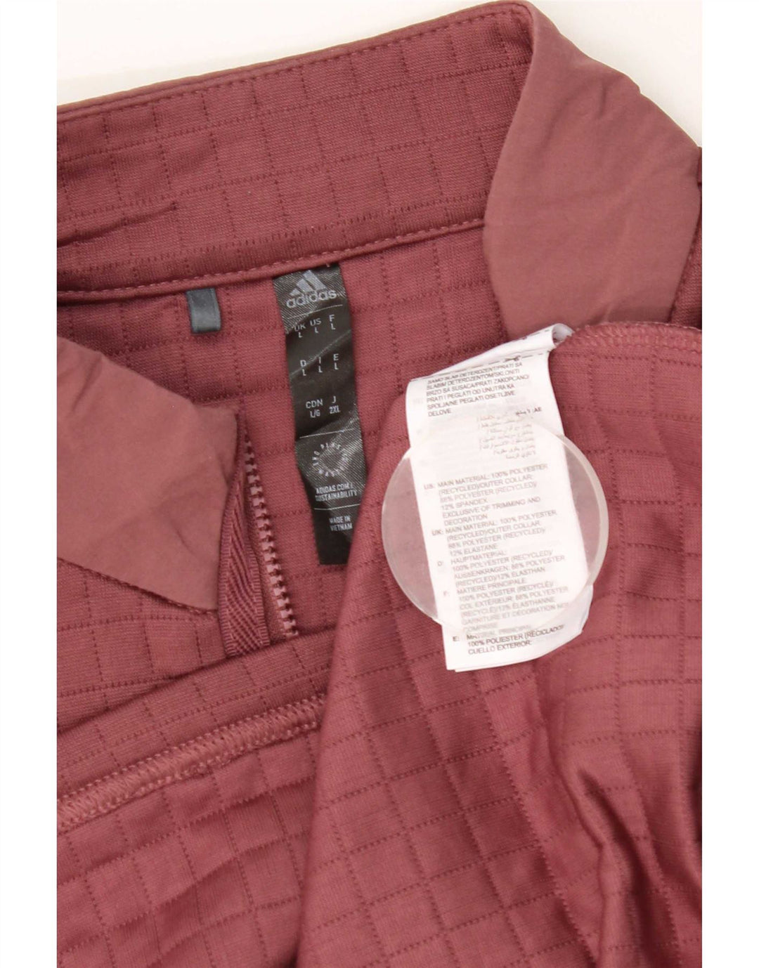 Adidas Uomo Zip Neck Pullover Tuta Top Large Bordeaux Poliestere