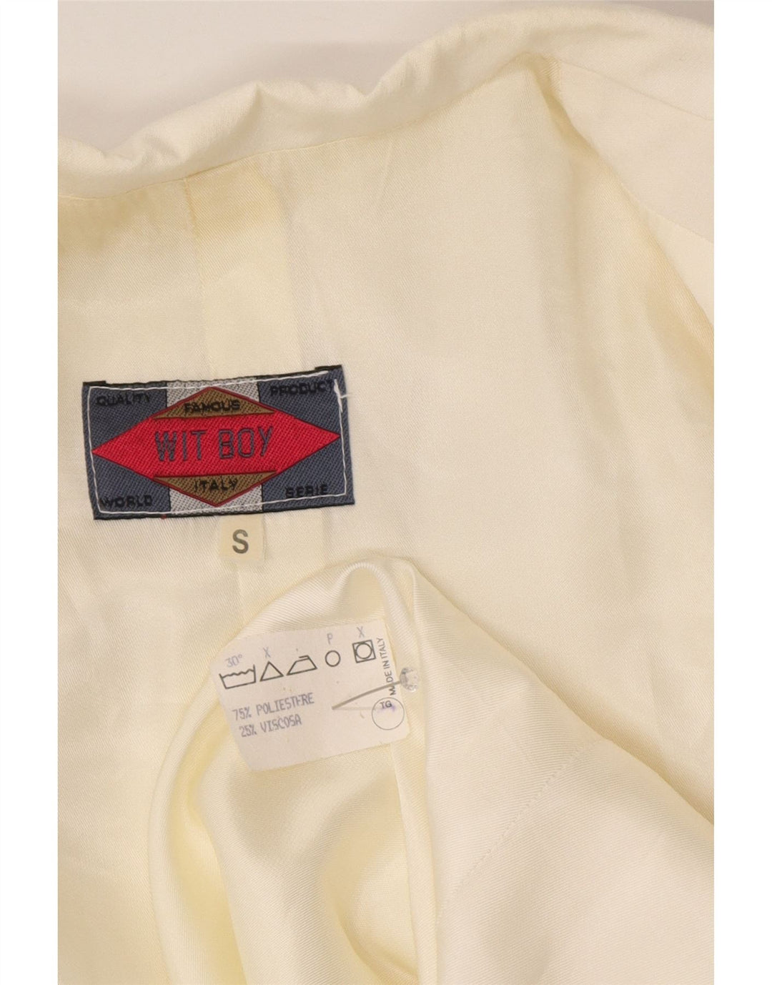 Giacca blazer a 3 bottoni da donna Wit Boy UK 10 piccola in poliestere bianco sporco