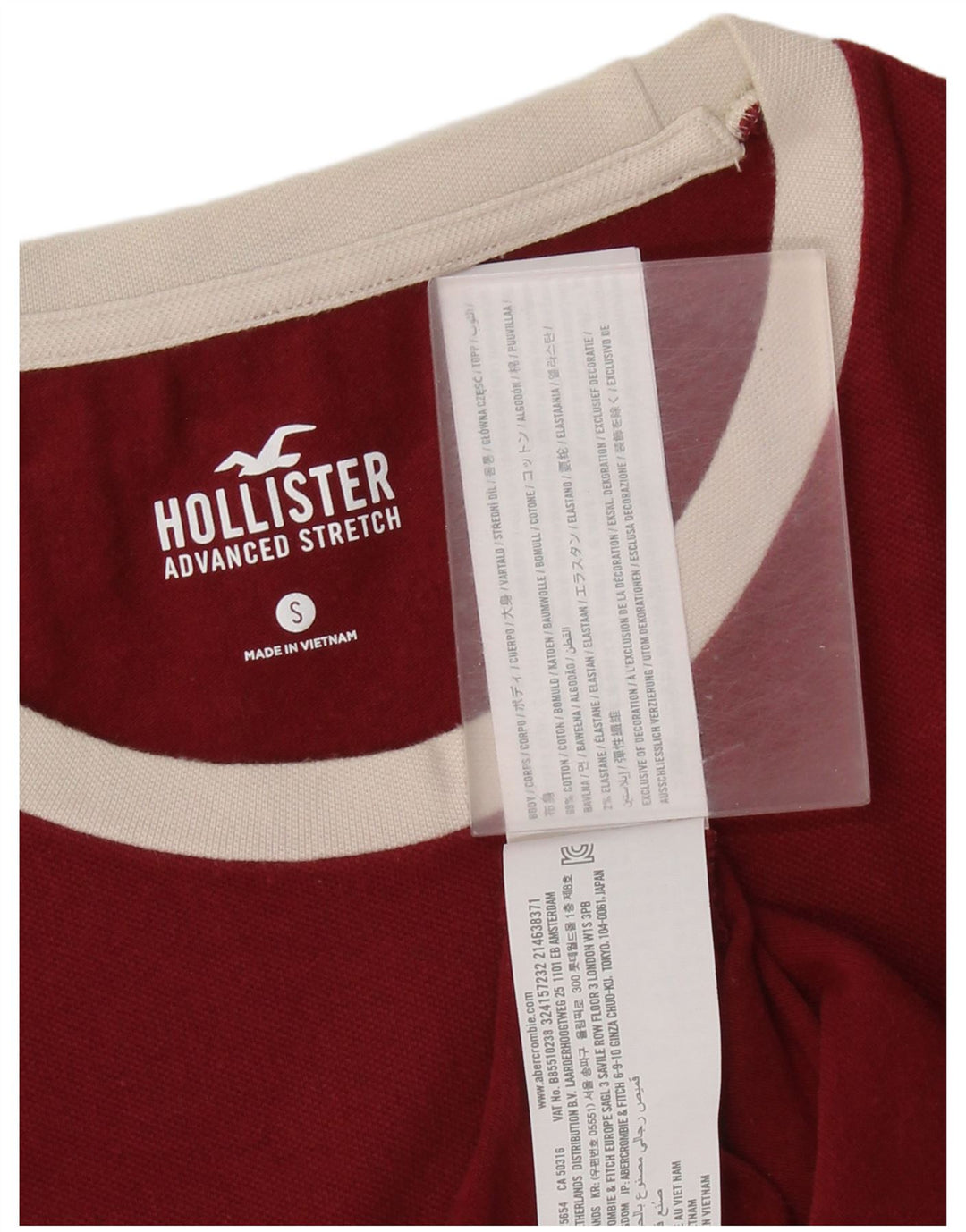 T-shirt Hollister da uomo piccola piccola in cotone bordeaux
