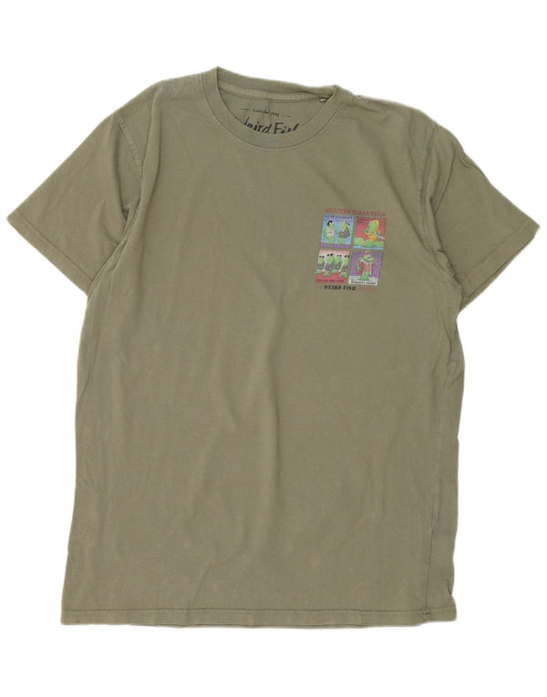 T-shirt grafica da uomo Weird Fish Top grande in cotone kaki