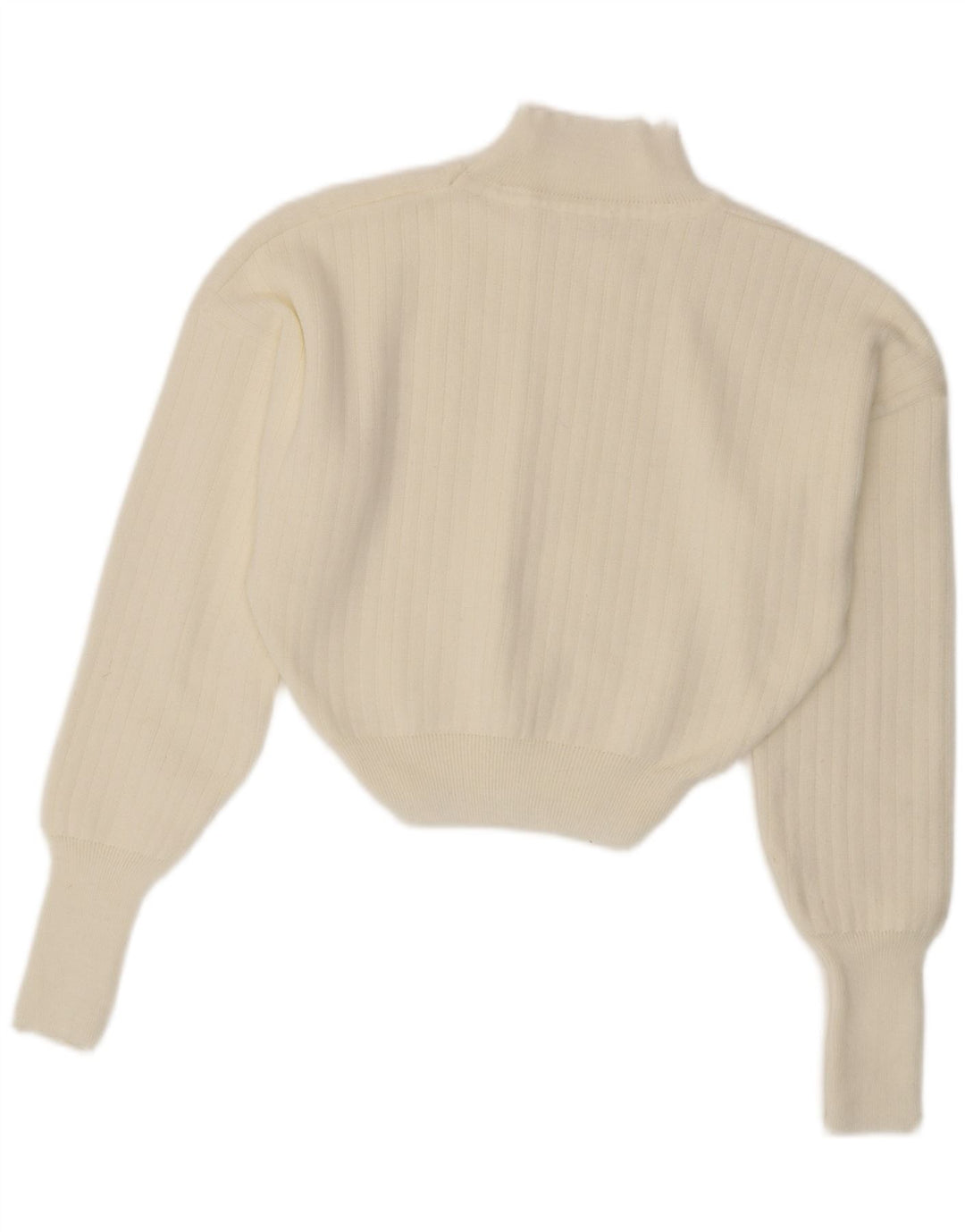 Maglione Donna Vintage Corto a Collo Alto UK 14 Medio Bianco