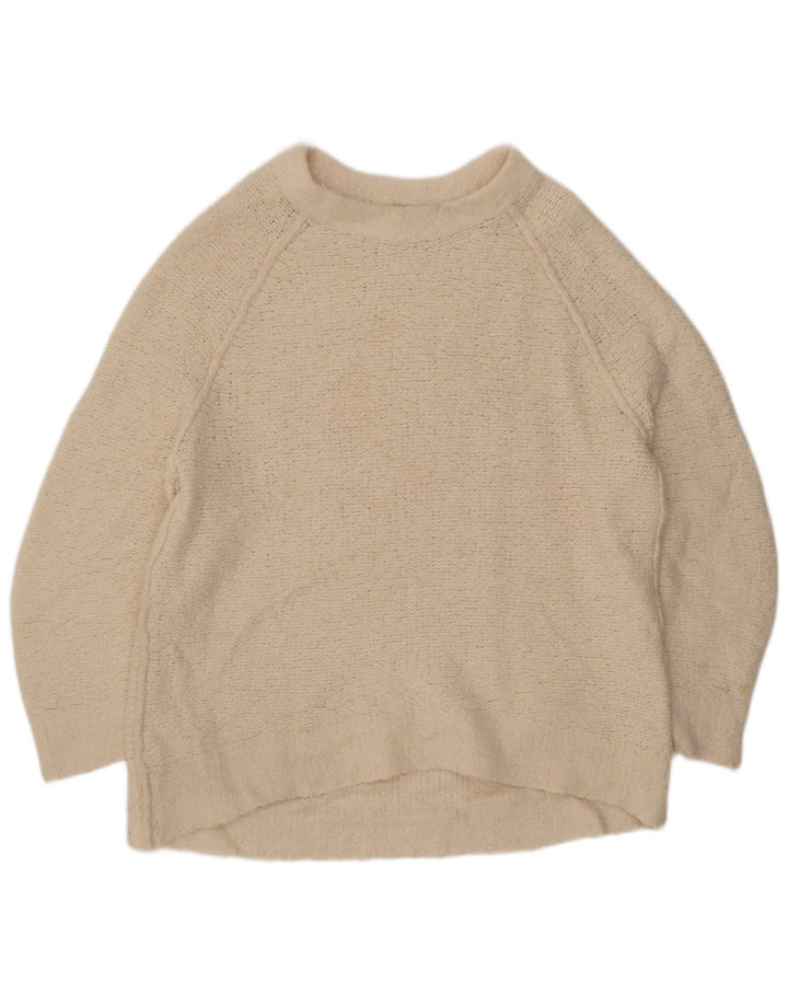 Maglione vintage da donna oversize con scollo a barca UK 14 bianco medio