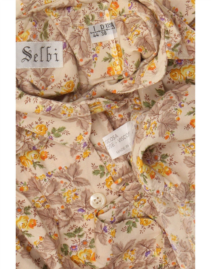Blusa Camicia Donna VINTAGE IT 44 Viscosa Floreale Beige Medio