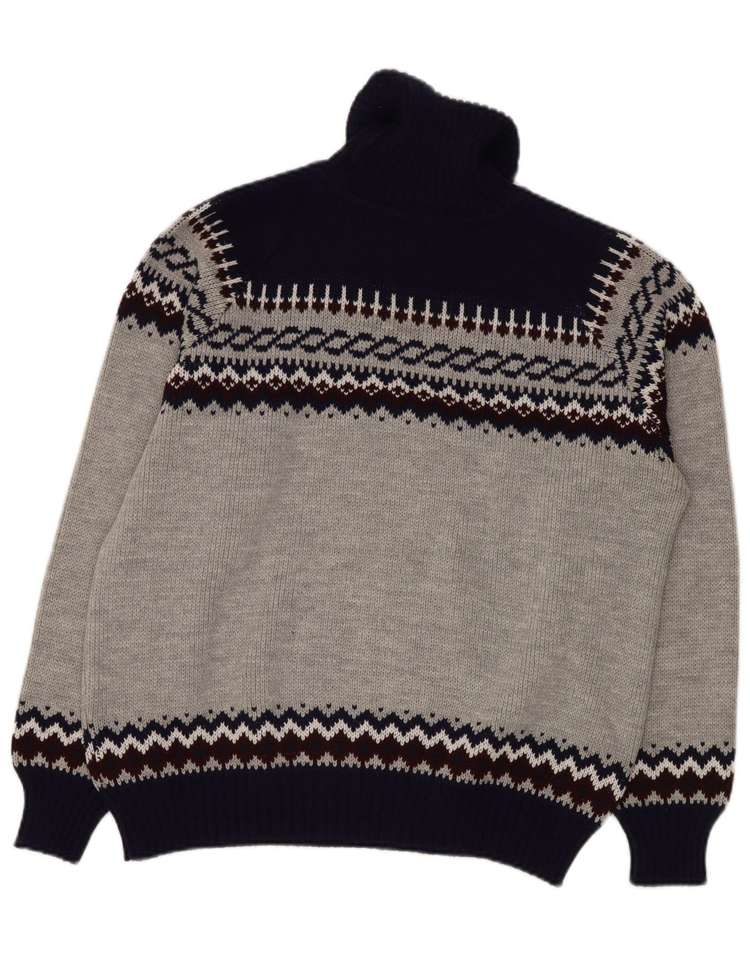Maglione maglione collo alto da uomo VINTAGE IT 52/54 Large Grey Fair Isle