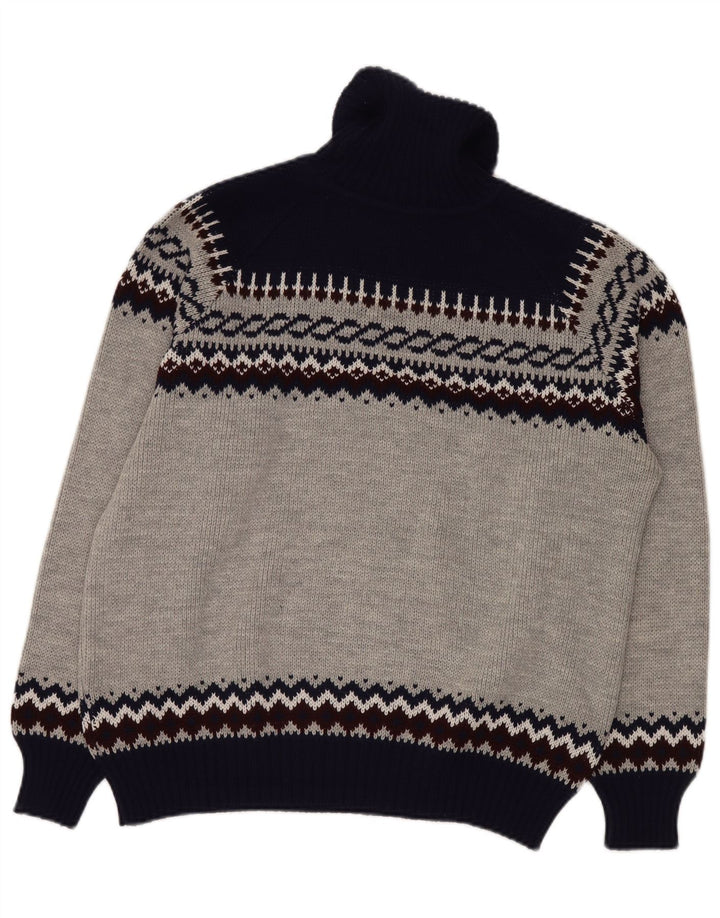 Maglione maglione collo alto da uomo VINTAGE IT 52/54 Large Grey Fair Isle