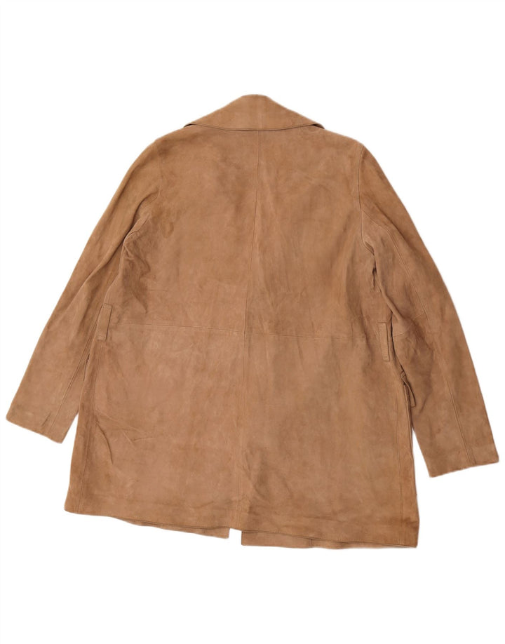 Soprabito aperto in pelle scamosciata da donna Massimo Dutti UK 10 Piccola pelle di pecora beige