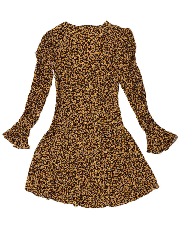 Abito a trapezio a maniche lunghe da donna Zara UK 4 XS viscosa floreale gialla