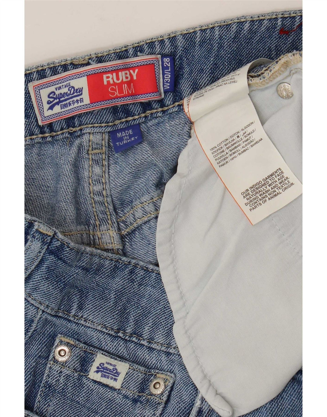 Jeans slim crop a vita alta rubino da donna Superdry W30 L24 cotone blu