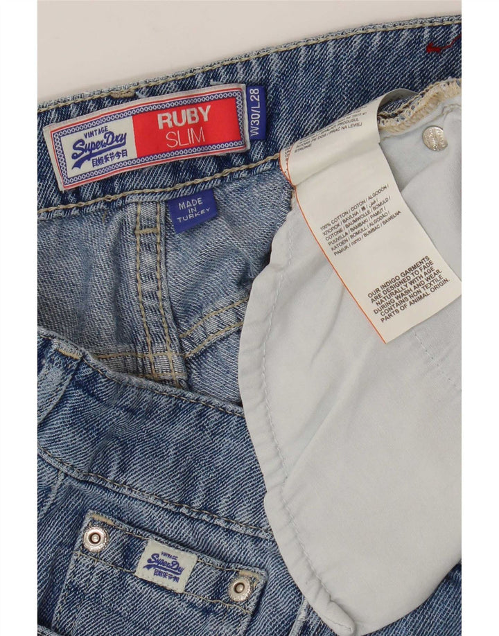 Jeans slim crop a vita alta rubino da donna Superdry W30 L24 cotone blu