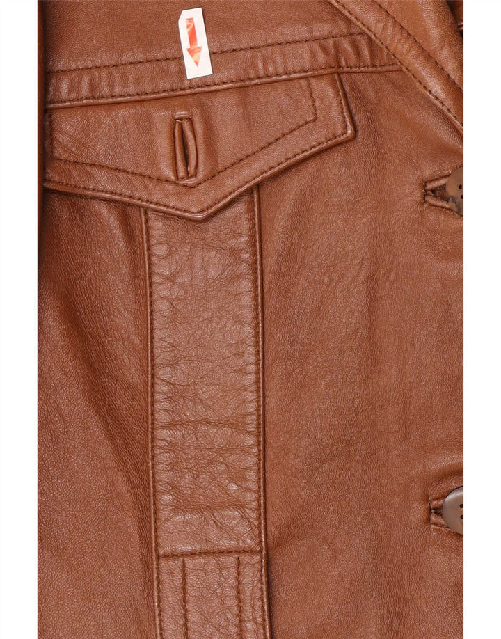 Giacca in pelle vintage da donna a 3 bottoni UK 8 piccola marrone