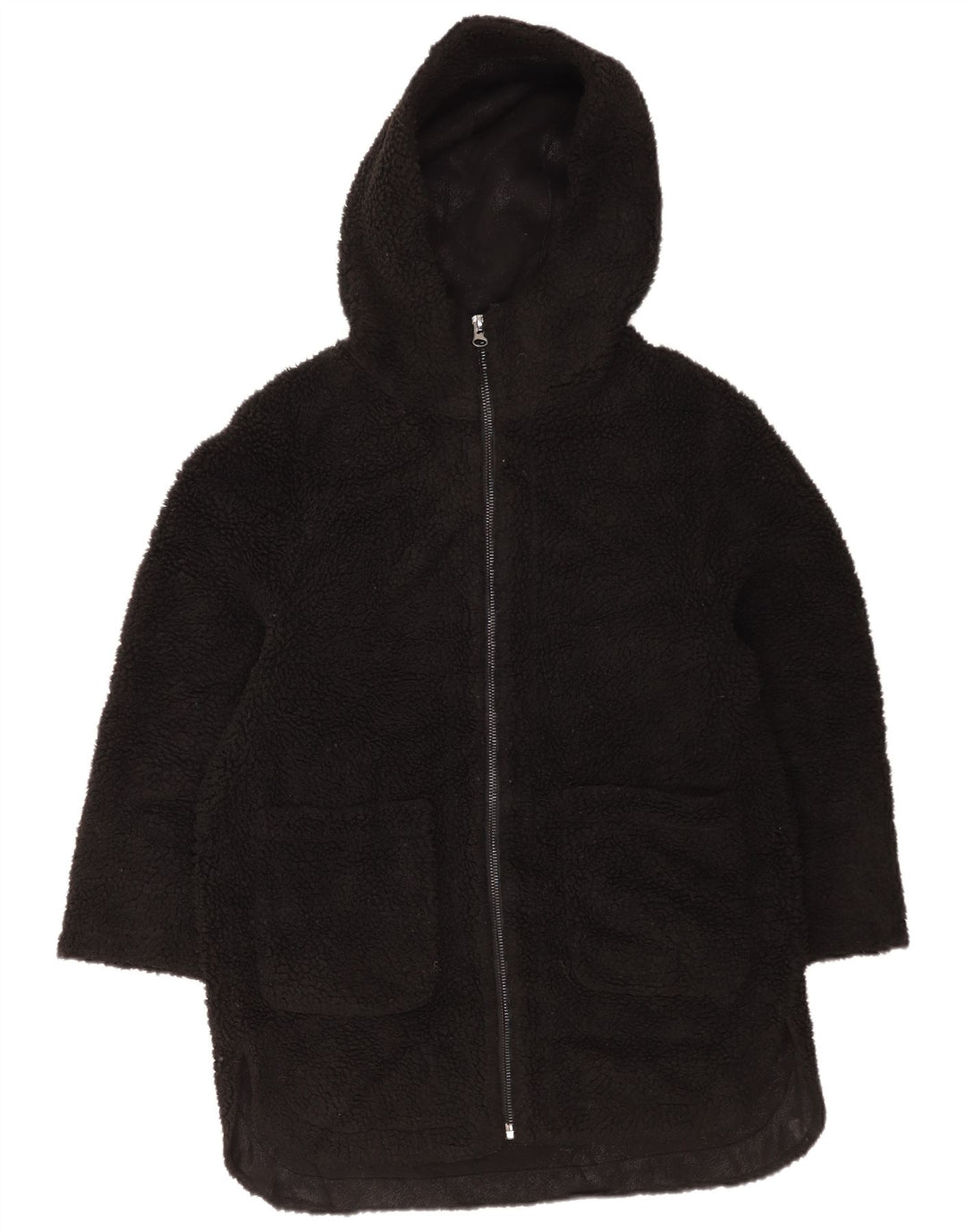 Giacca in pile oversize con cappuccio da donna Zara UK 6 XS poliestere nero