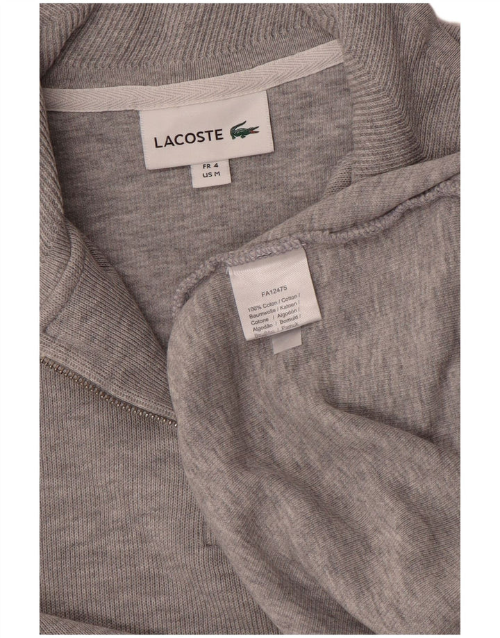Felpa da uomo con collo con zip Lacoste, taglia 4, cotone chiazzato grigio medio