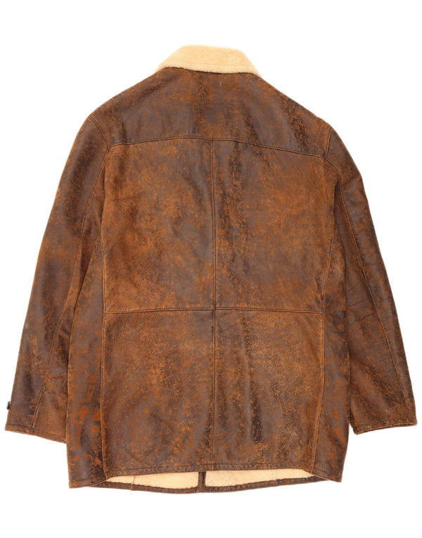 Giacca in shearling da uomo Marlboro Classics UK 42 XL Pelle di pecora marrone