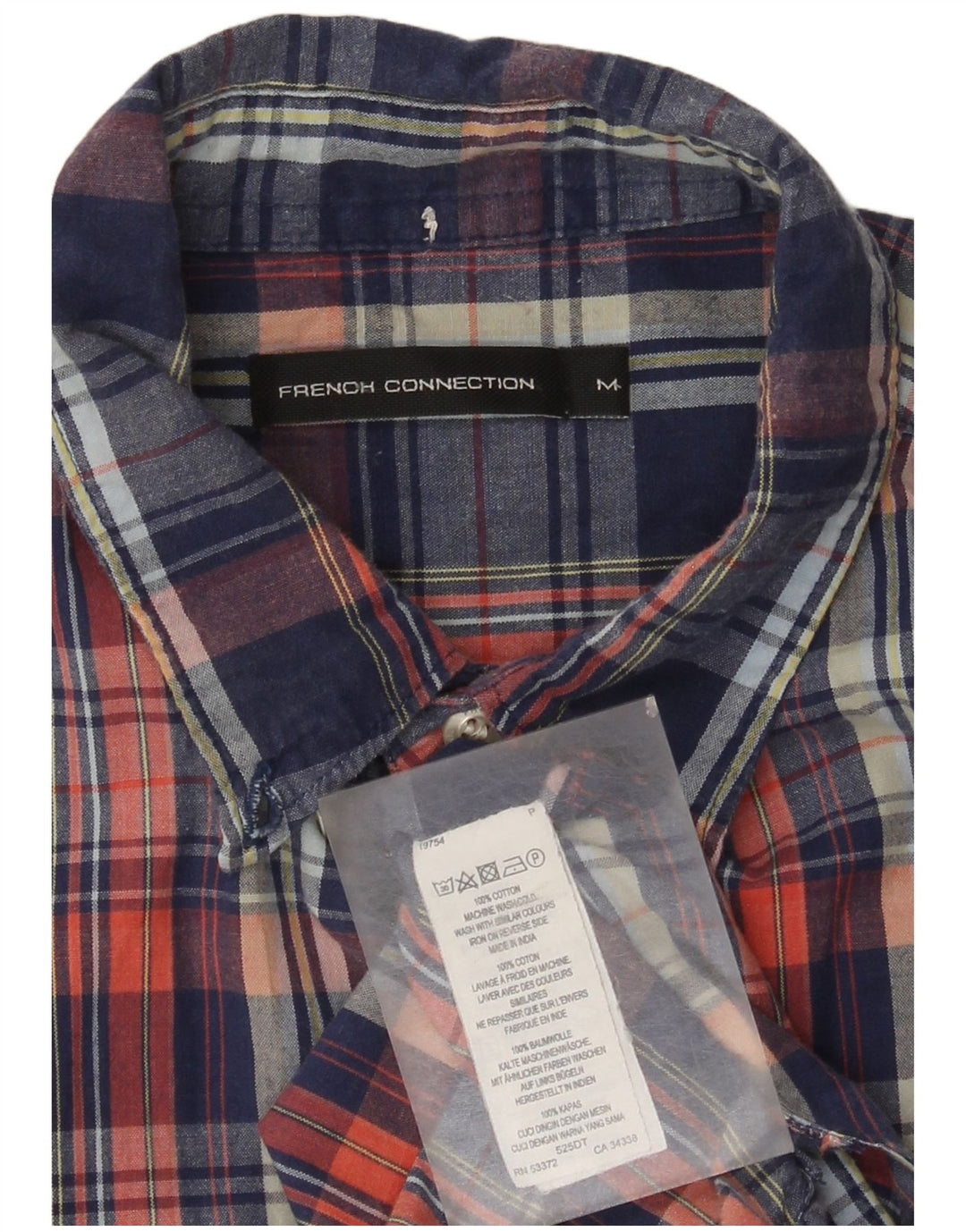 Camicia da uomo French Connection in cotone a quadri blu navy medio