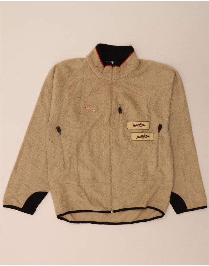 FILA Mens Graphic Fleece Jacket UK 40 Large Beige Colourblock Polyester