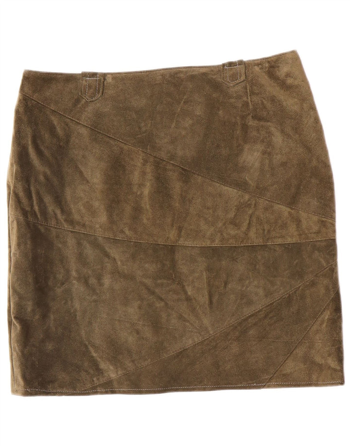 Gonna in pelle scamosciata vintage da donna media W32 in pelle kaki