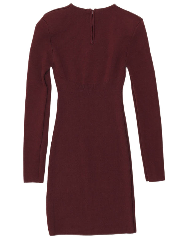 Abito maglione a maniche lunghe da donna Zara UK 10 piccolo in viscosa bordeaux