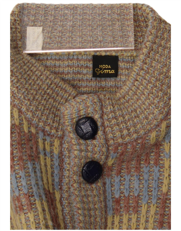 Maglione cardigan da uomo VINTAGE XS in lana geometrica multicolore