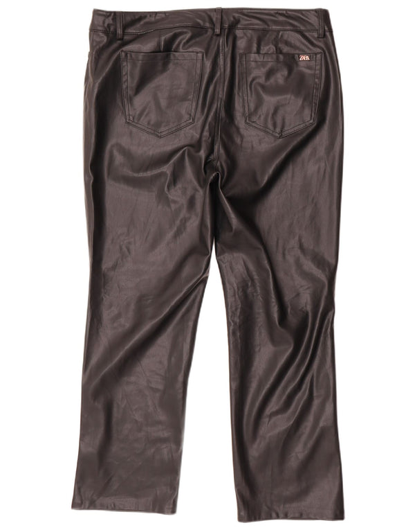 Pantaloni dritti in ecopelle da donna Zara EU 46 2XL W36 L27 Nero
