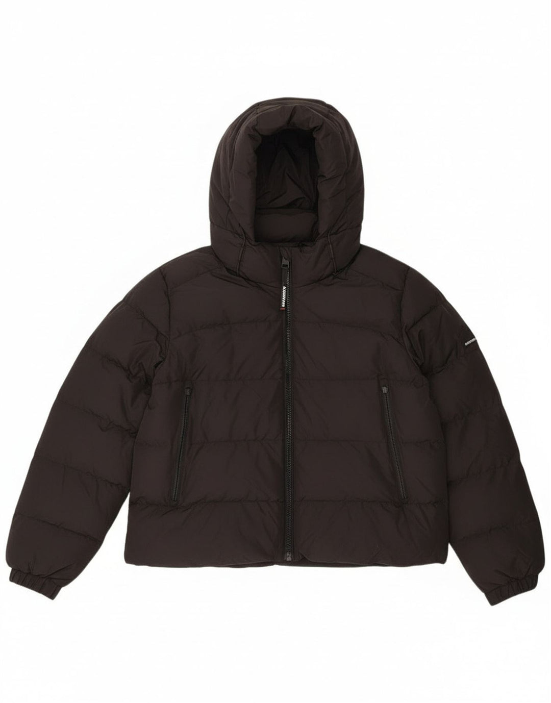 Giacca imbottita con cappuccio corta da donna Superdry UK 16 grande poliestere nero