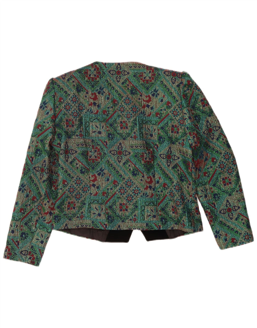 Giacca blazer corta da donna vintage IT 46 grande acetato geometrico verde
