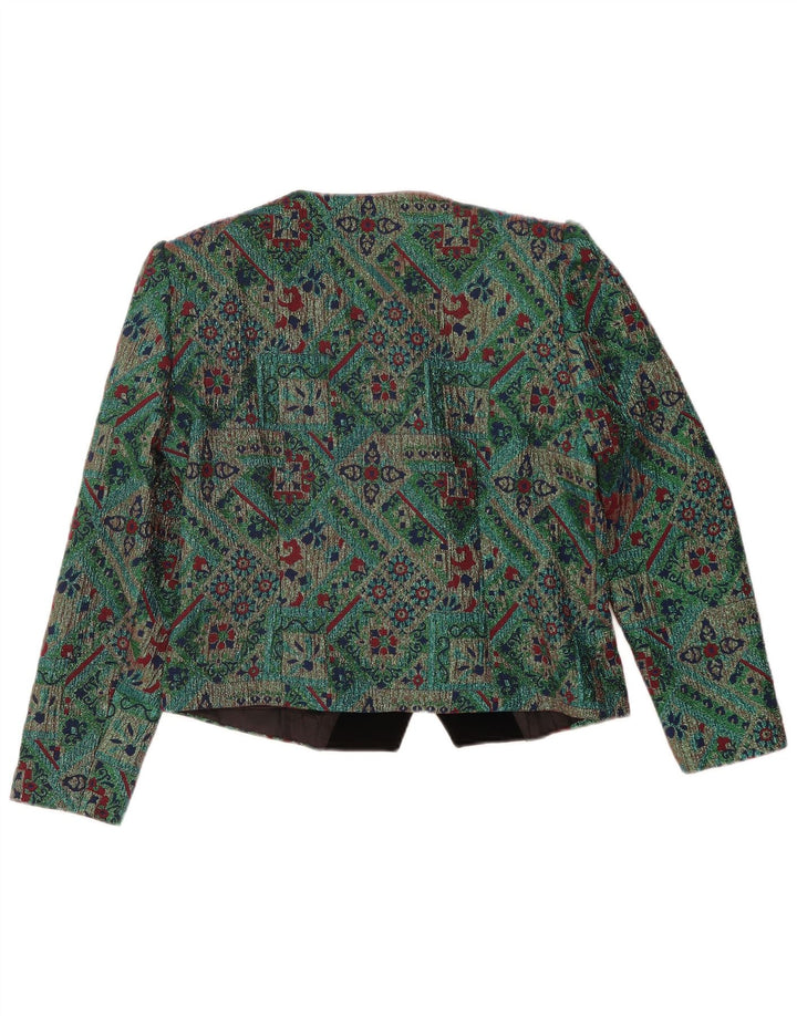 Giacca blazer corta da donna vintage IT 46 grande acetato geometrico verde