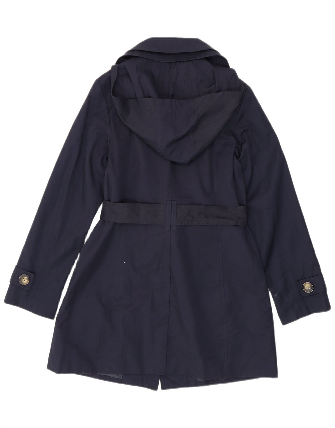 Trench con cappuccio da donna LONDON FOG UK 10 piccolo in cotone blu navy