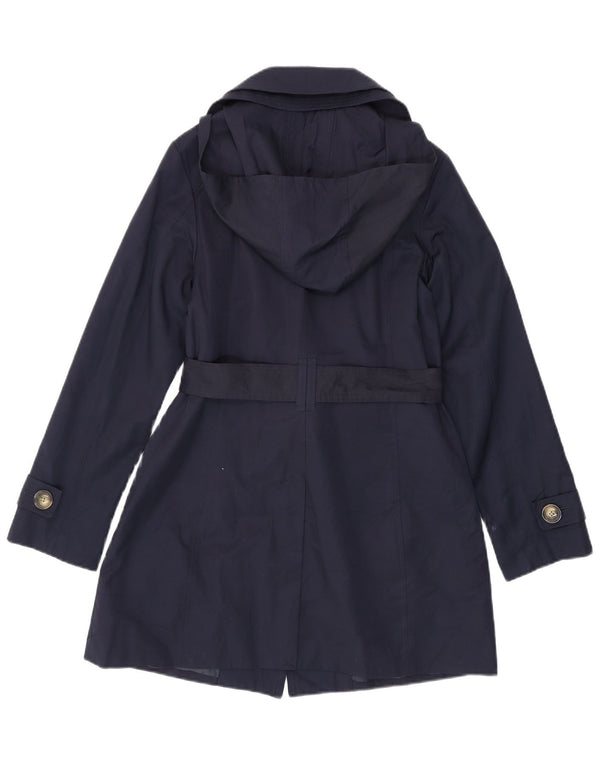 Trench con cappuccio da donna LONDON FOG UK 10 piccolo in cotone blu navy