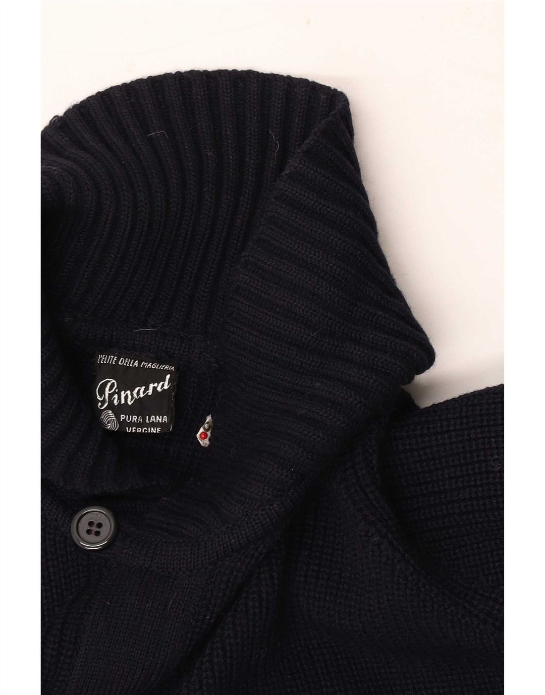 Maglione cardigan da uomo vintage in lana vergine blu navy medio