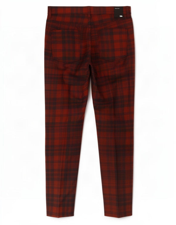 Pantaloni casual slim da donna Zara EU 42 Large W32 L27 cotone scozzese rosso