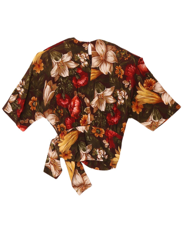 Top Blusa Donna Punto e Virgola IT 44 Acetato Floreale Marrone Medio
