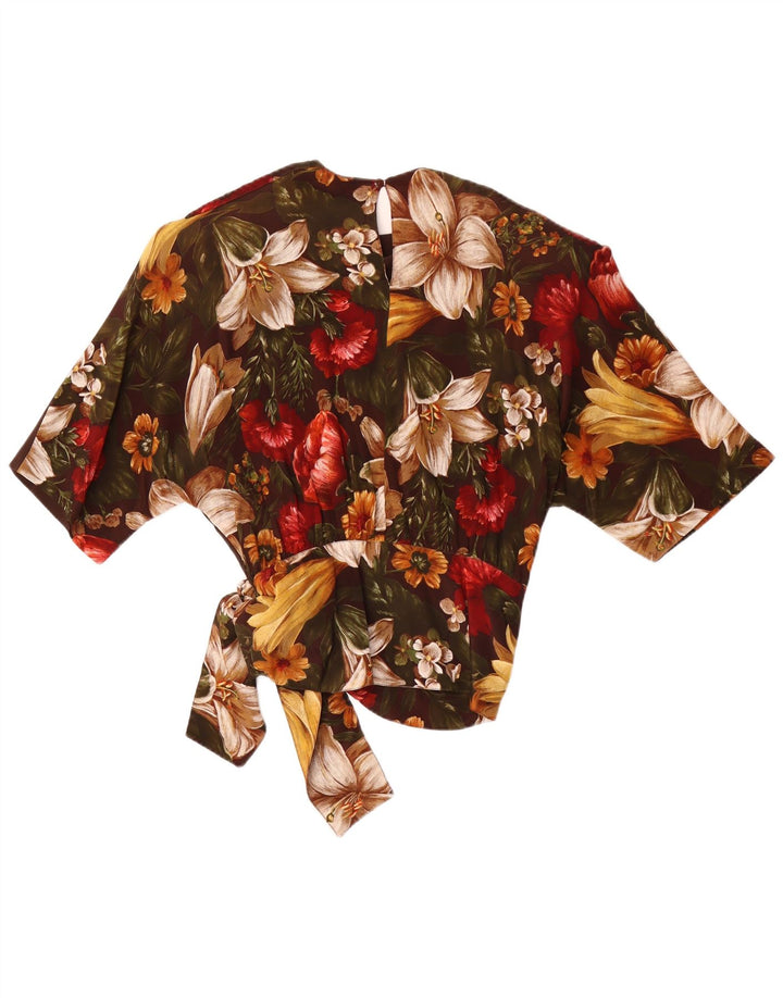 Top Blusa Donna Punto e Virgola IT 44 Acetato Floreale Marrone Medio