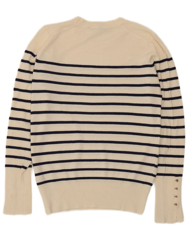 Maglione maglione girocollo da donna Zara UK 10 piccolo in viscosa a righe bianco sporco