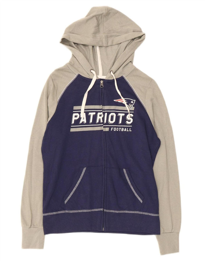 Maglione con cappuccio e zip da donna NFL Patriots UK 10 Small Blu Navy Colourblock