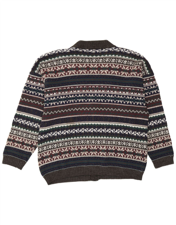 Maglione cardigan vintage da uomo grande multicolore Fair Isle retrò