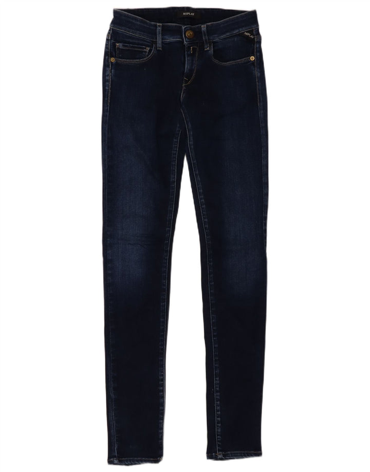 REPLAY Jeans skinny rosa da donna W24 L32 in viscosa blu navy