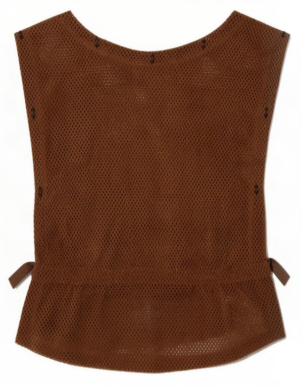 Top trasparente senza maniche vintage da donna IT 36 XS Marrone