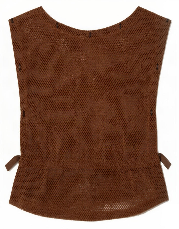 Top trasparente senza maniche vintage da donna IT 36 XS Marrone