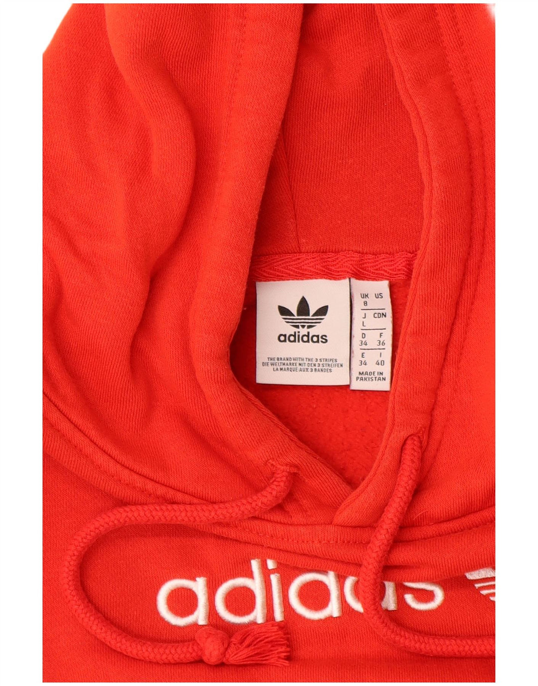 Maglione con cappuccio oversize grafico da donna ADIDAS UK 8 piccolo cotone rosso