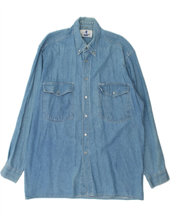 VINTAGE Mens Denim Shirt Size 39/40 Medium Blue Cotton Vintage Vintage and Second-Hand Vintage from Messina Hembry 