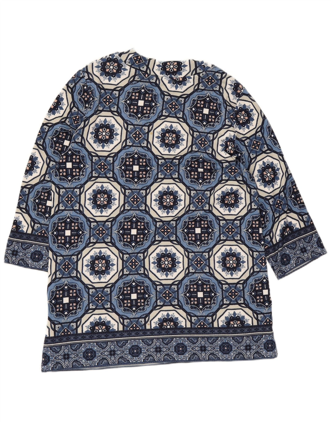 Top tunica manica 3/4 da donna Marks & Spencer UK 12 Blu medio geometrico