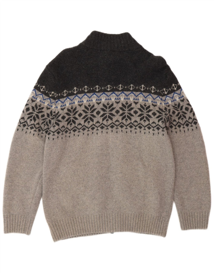 NORTH ROUTE Maglione da uomo con zip e collo grande grigio Fair Isle