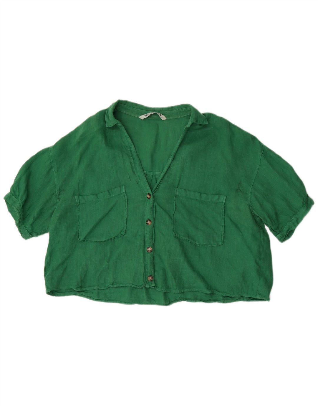 Zara Camicia a maniche corte corta oversize da donna, camicetta UK 14 Verde medio